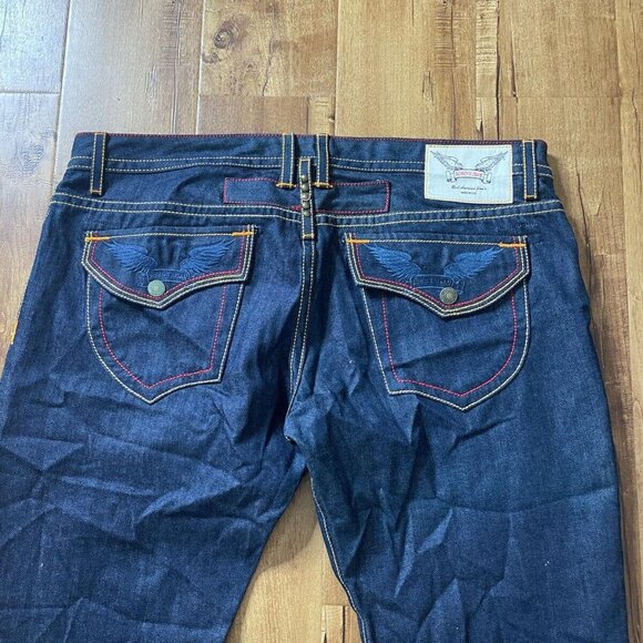 Men's Robins Jeans Dark Wash Denim Jeans Flap Pockets Size 42 Red Stitching - Picture 8 of 12